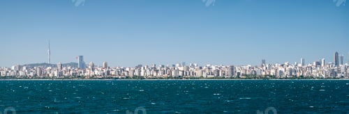 Preview: Panoramic view from the sea and waves to Istanbul in the Sea of Marmara summer sunny day.