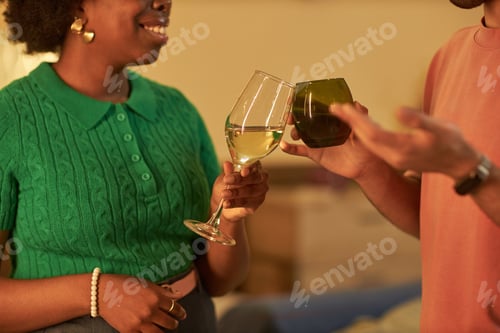Preview: Close Up of Two Friends Chatting and Clinking Glasses