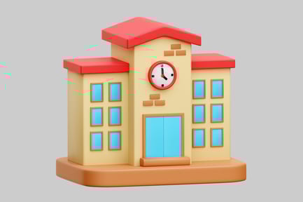 Preview: Colorful School Building With Clock On Front
