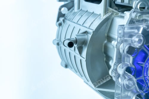 Preview: close up view of modern electricity car engine and spare part.