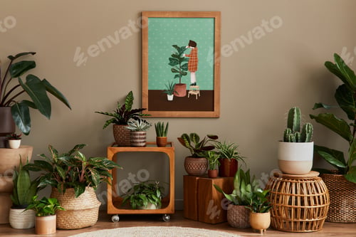 Preview: Stylish botany composition of home garden interior