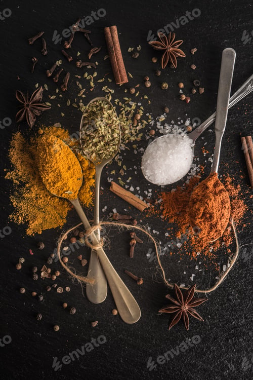 Preview: Various spices spoons