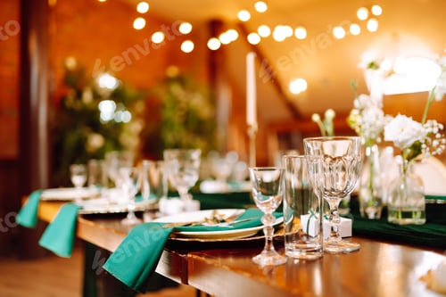 Preview: Wedding. Banquet. Beautiful table setting for a party, wedding reception or other festive event.
