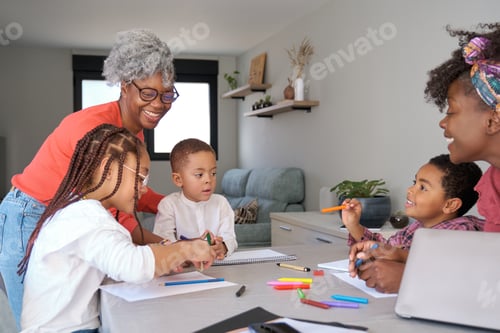 Preview: African mothers painting with their children during the freetime.