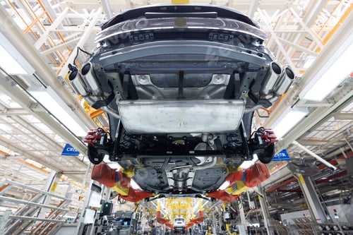 Preview: Automobile production line. Welding car body. Modern car assembly plant. Auto industry. Interior of