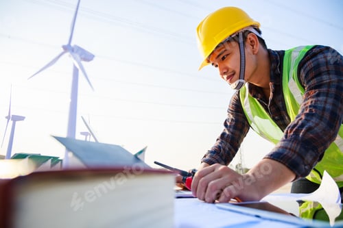Preview: Asian engineer manager using computer laptop for working at construction site project