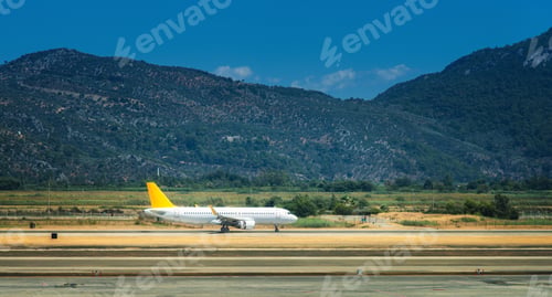 Preview: Beautiful white airplane on the runway in Dalaman airport