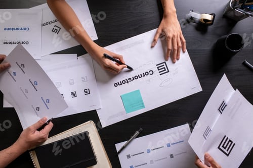 Preview: Close-up image hands of group designers working in office.