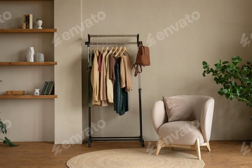 Preview: Rail rack with a capsule wardrobe in the living room