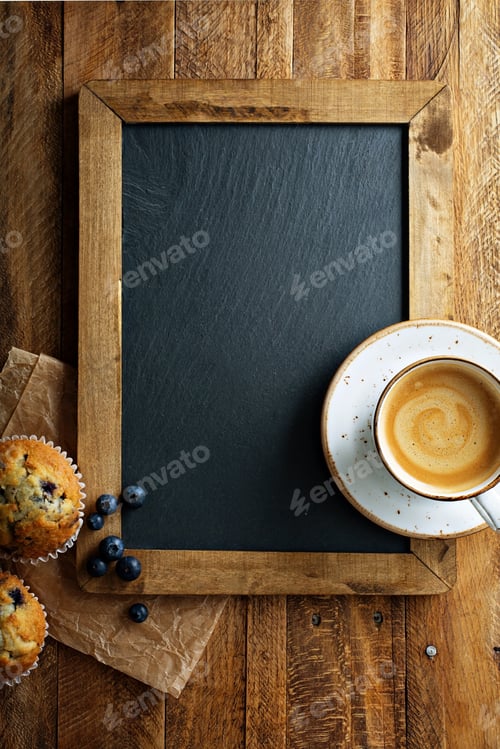 Preview: Freshly baked blueberry muffins in a rustic setting