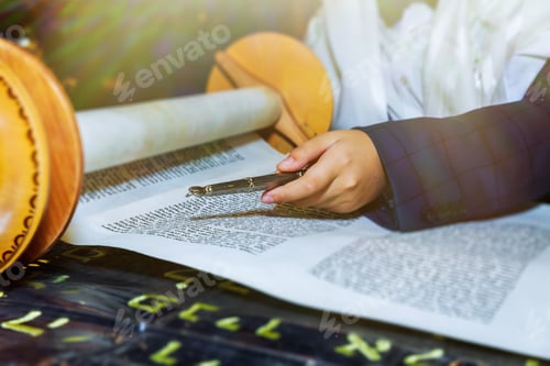 Preview: Jewish man dressed in ritual clothing Jewish Torah at Bar Mitzvah
