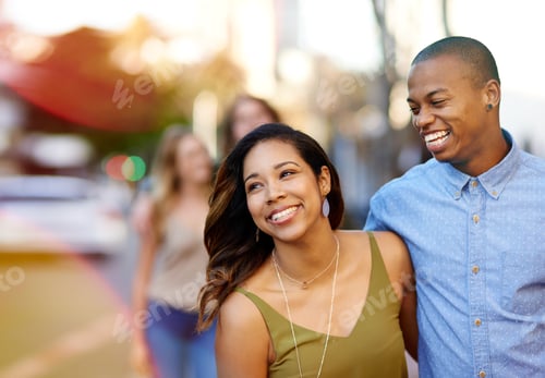 Preview: The sweetest days of love. Shot of two happy young couples taking a walk through the city.