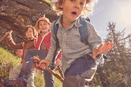 Preview: Three children exploring forest
