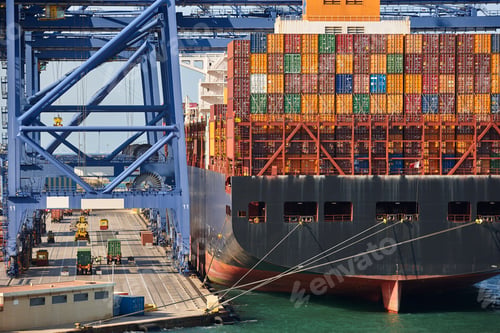 Preview: Containers on a vessel. Global market. Cargo shipping. Logistics
