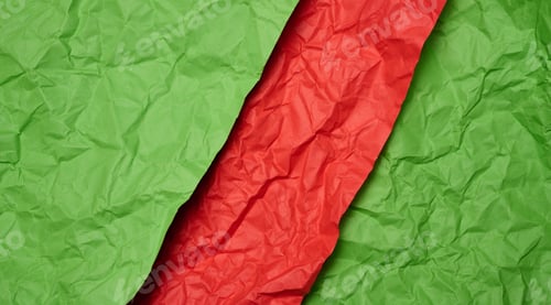 Preview: Crumpled red and green paper sheets, paper texture. Background for designers