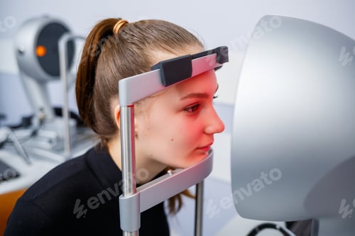 Preview: An optometrist at his clinic studies vision. Ophthalmology, medical diagnostics.