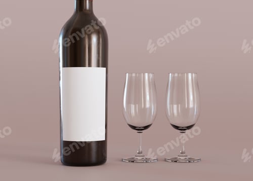 Preview: White, blank label on wine bottle. Template for your design, advertising, logo. Label mock up