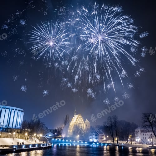 Preview: Fireworks over the river at night