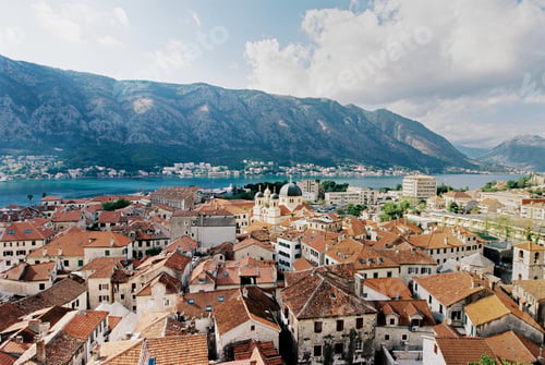 Preview: Red tiled roofs of ancient houses in the port of Kotor. Montenegro