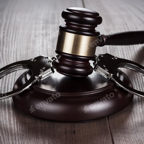 Preview: Handcuffs And Judge Gavel On Brown Table