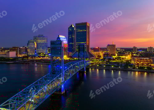 Preview: Aerial view Jacksonville skyline at dawn