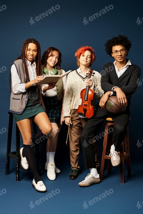 Visualização: Unidade na diversidade: jovens amigos multiculturais estão juntos