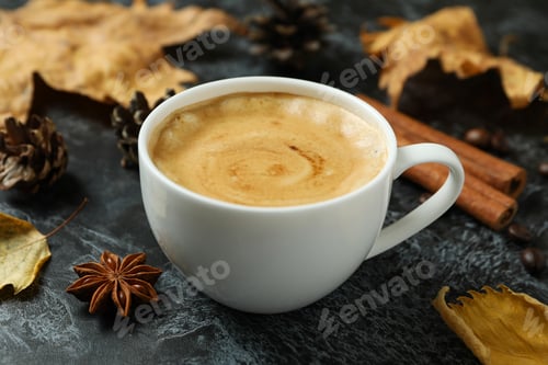 Preview: Cozy autumn concept background with coffee drink