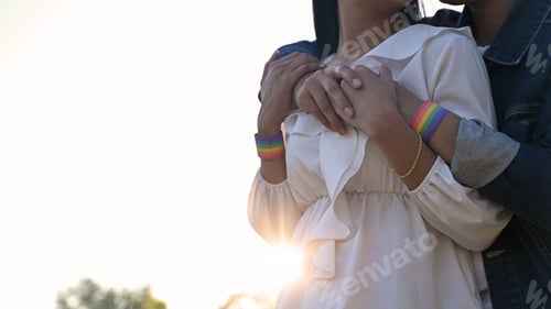 Preview: Cropped shot of young LGBT Lesbian embracing her lover from the back.