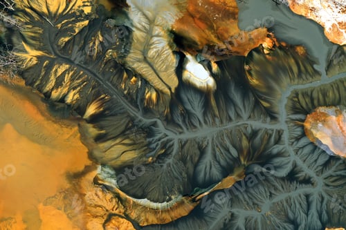 Preview: Aerial view of acid mine water drainage flow, toxic mine waters polluting the environment