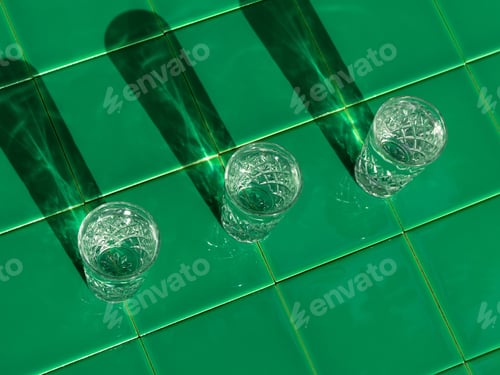 Preview: Refreshing summer drinks in crystal glasses bar tile background harsh shadows cold natural cocktail