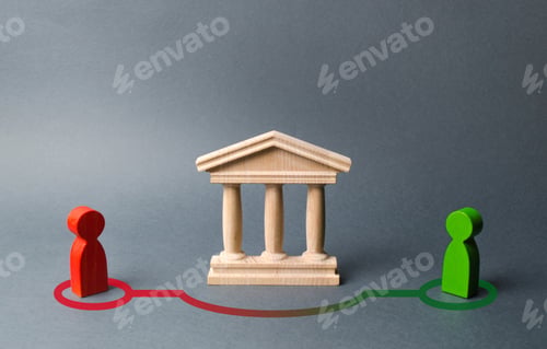 Preview: Two figures of people contact in bypassing the state building or bank