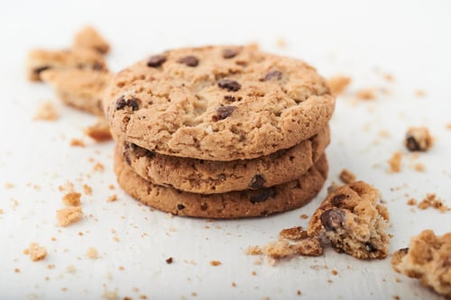 Preview: Closeup of chocolate chip cookies on a white surface - good for breakfast related photos