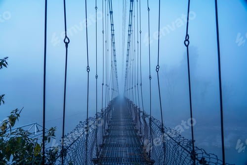 Preview: Landscape view of Suspension bridge during winter season in Lalitpur, Nepal.