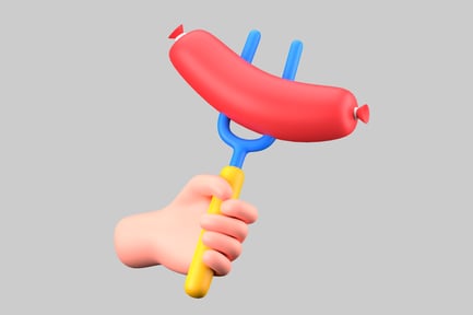 Preview: Cartoon hand holding hotdog fork