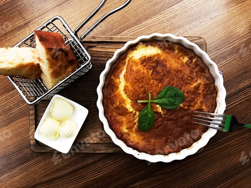Preview: Omelette with toasted bread and butter for breakfast