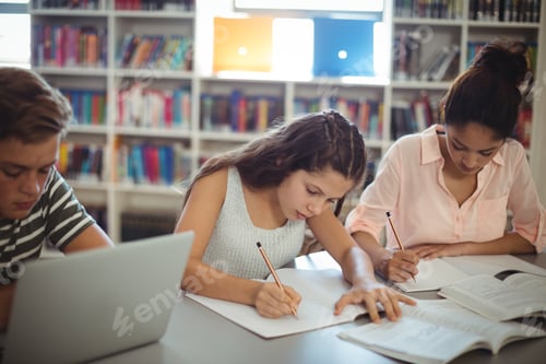 Preview: Attentive students studying in library