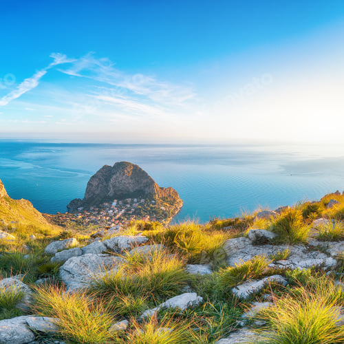Preview: Fantastic morning view of cape Zafferano and national park Orientata Pizzo Cane.