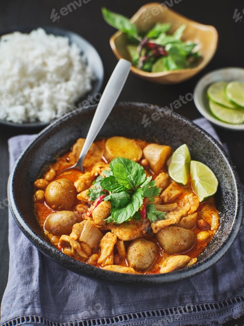 Preview: thai massaman curry with chicken and potatoes in bowl