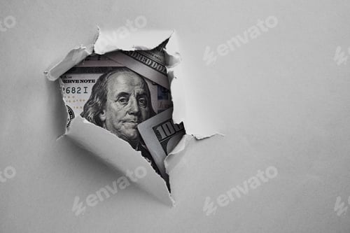 Preview: Bill of one hundred dollars under holed paper