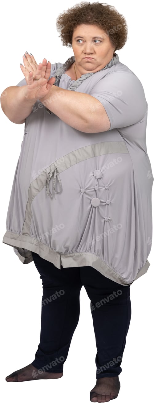 Preview: an old woman is standing with her arms crossed