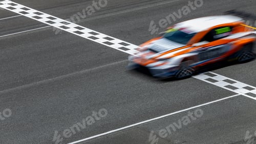 Preview: Motion blur race car racing on speed track, Car race on the international circuit race track.