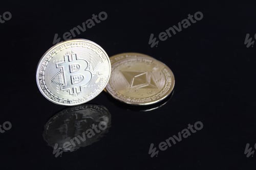 Preview: Bitcoin and ethereum on black background