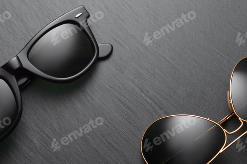 Preview: Classic sunglasses on black slate background