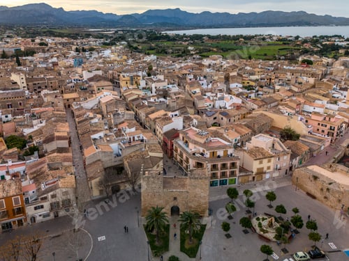 Preview: Aerial drone view of Alcudia in Mallorca, Porta del Moll