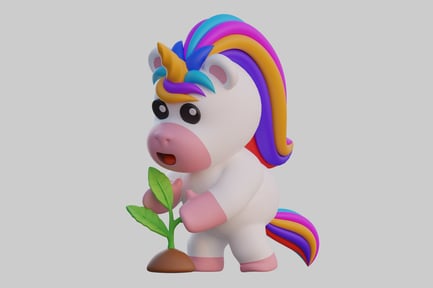 Preview: Cartoon unicorn planting sapling