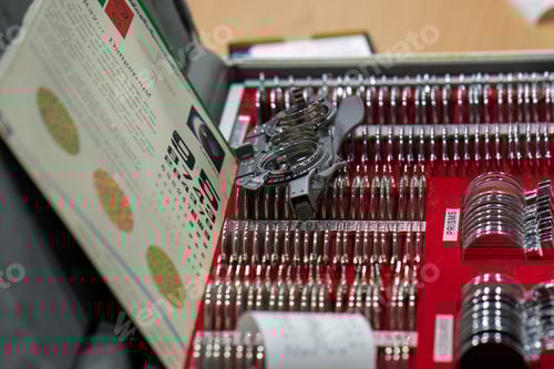 Preview: Selective focus shot of an optometrist trial frame case