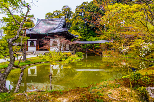 Preview: Temple and beautiful japanese gardens in Kyoto, japan, traditional temple architecture, vegetation
