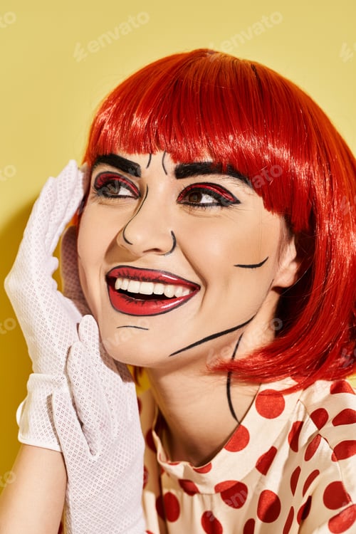 Preview: Redheaded woman in polka dot dress, comic style