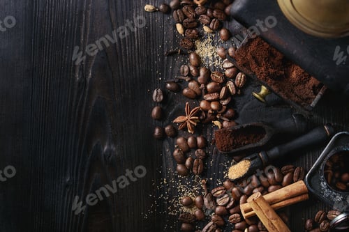 Vista previa: Granos de café negro con especias