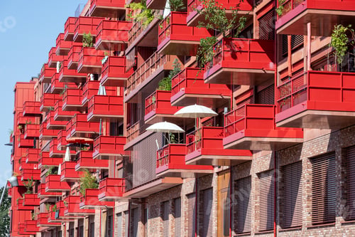 Preview: New red apartment building with balconies